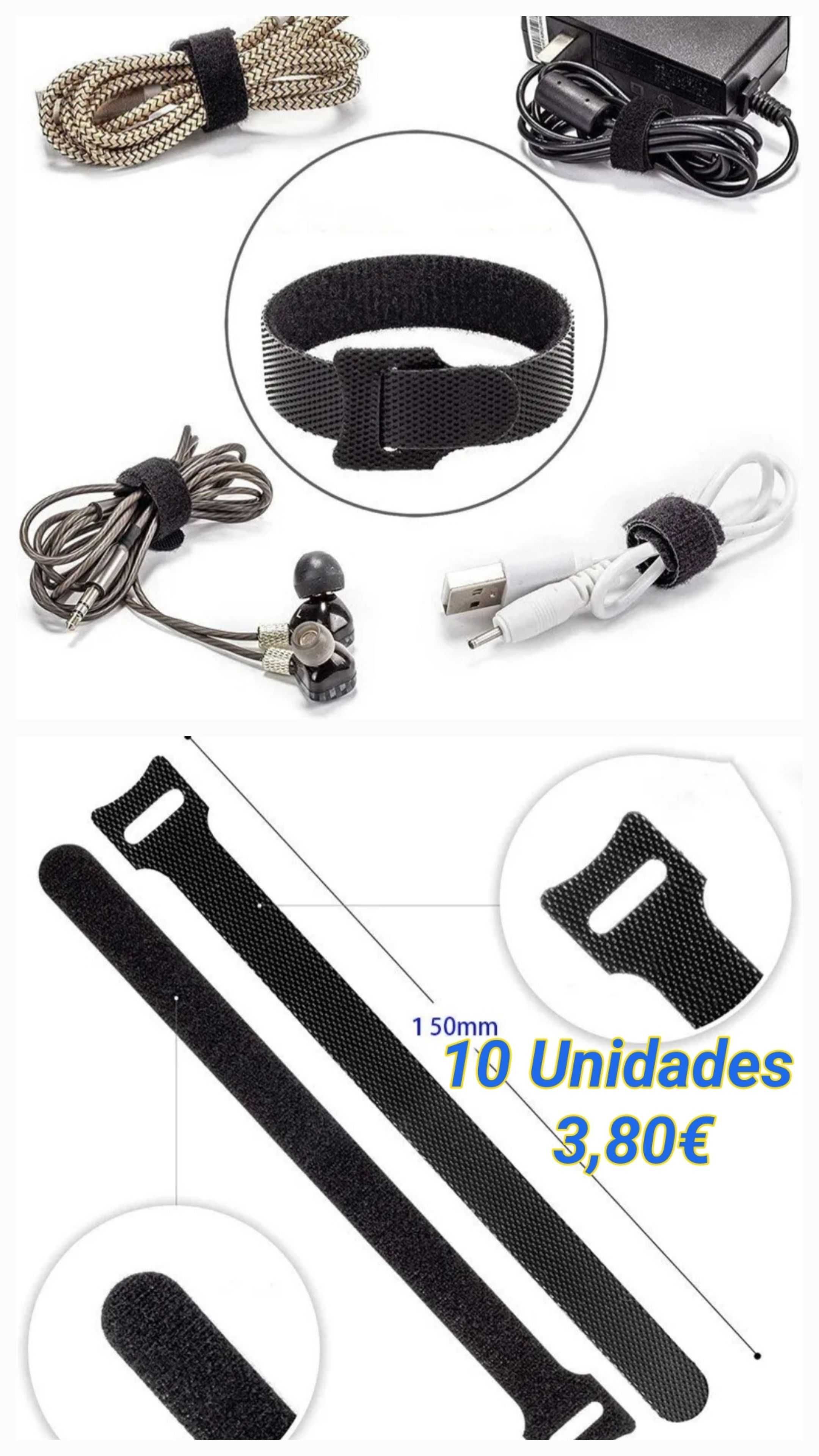 Organizador de cabos e abraçadeiras de cabo fecho Velcro. USB fones