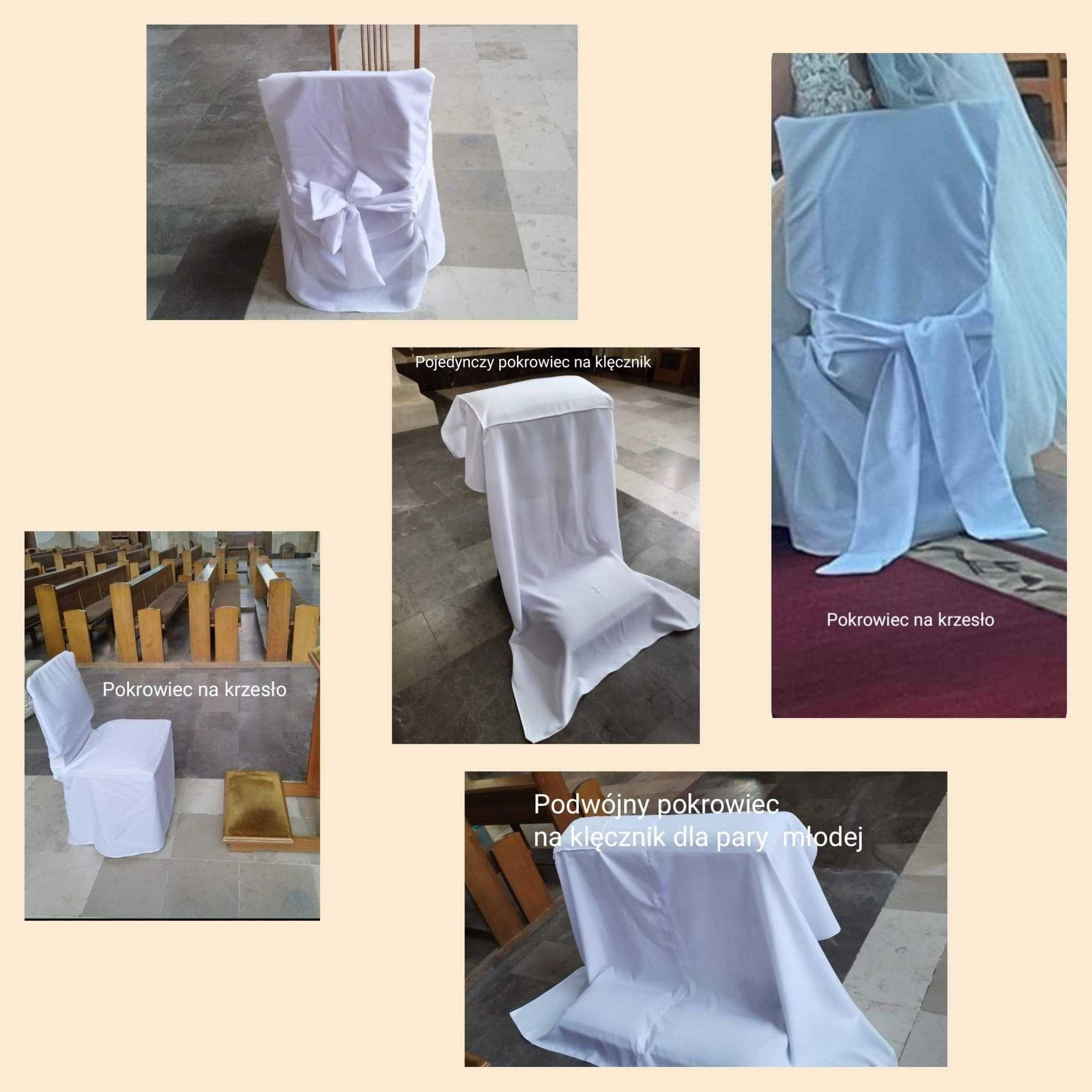 Dekoracja ślubna - białe pokrowce na klęczniki