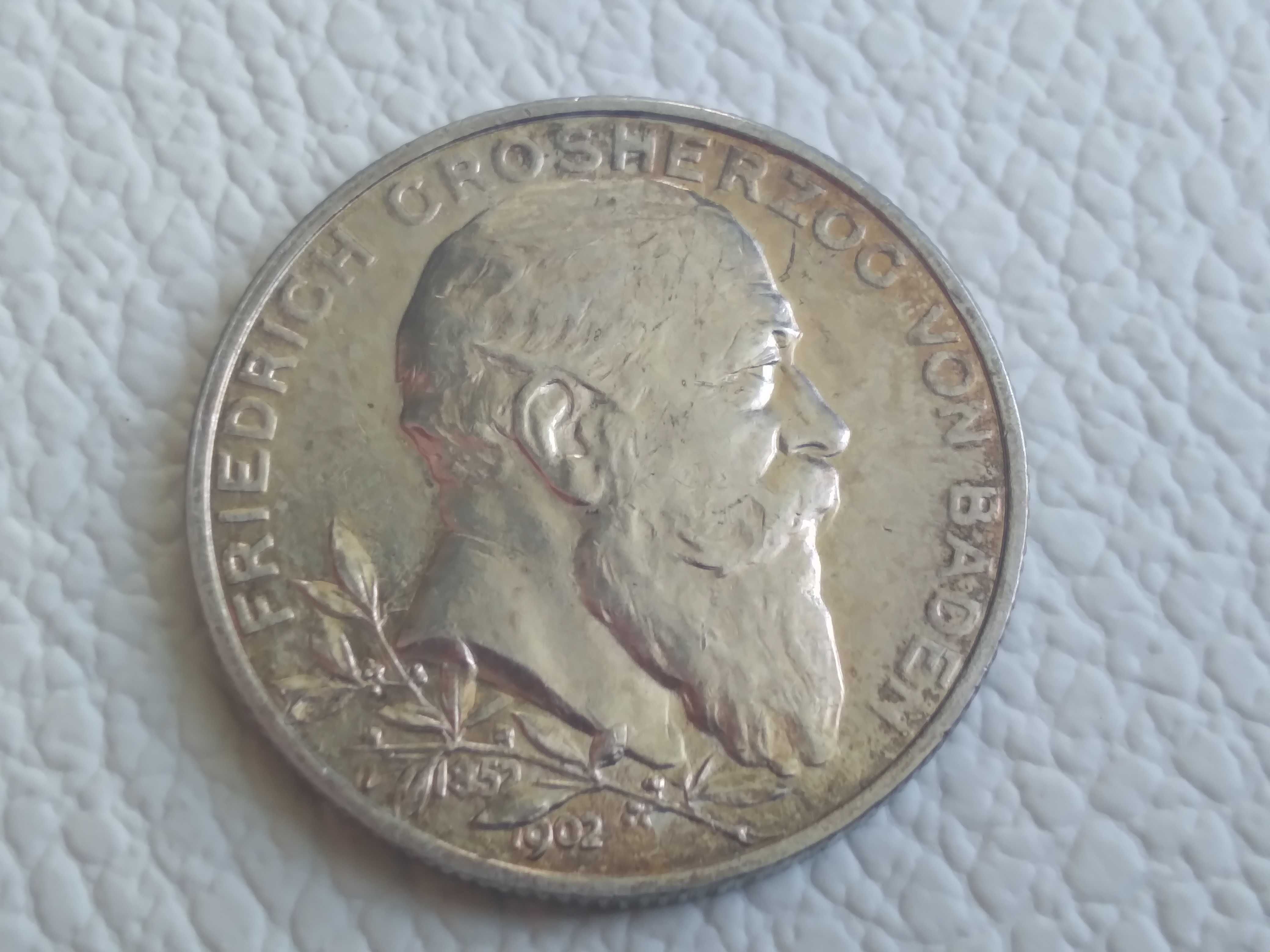 Moneta Srebrna Niemcy Badenia 2 marki 1902 rok super stan