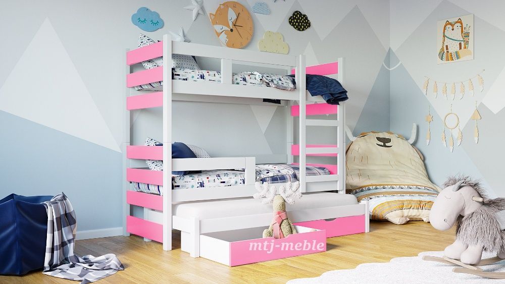 Trzyosobowe łóżko piętrowe dla dzieci TOSIA + materace