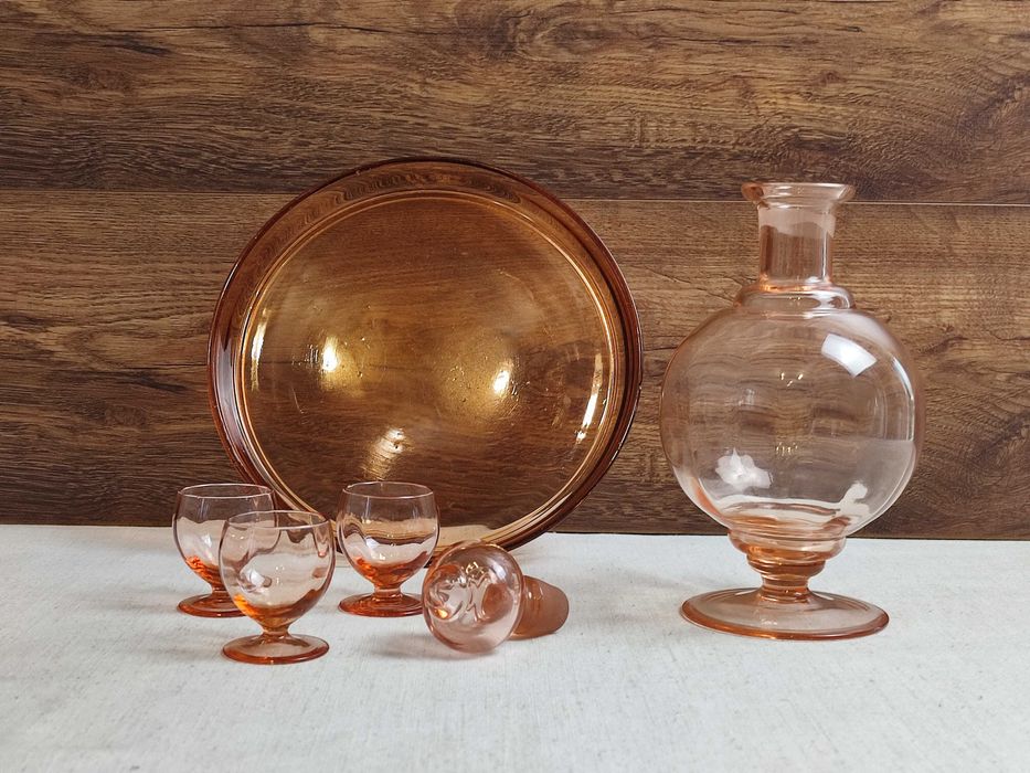 Karafka z kieliszkami + taca - huta Hortensja - lata 30