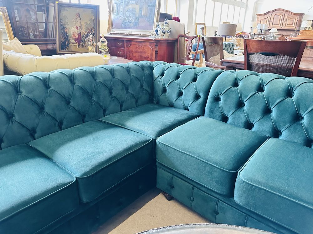 Duży, przepiękny komplet chesterfield - ROGÓWKA + 2 FOTELE :)
