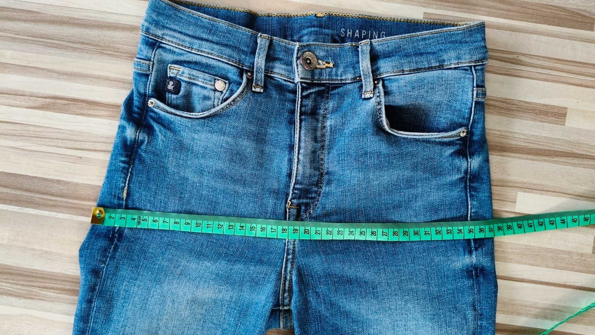 Elastyczne jeansy niebieskie, stan średni/wysoki, XS/S, Denim