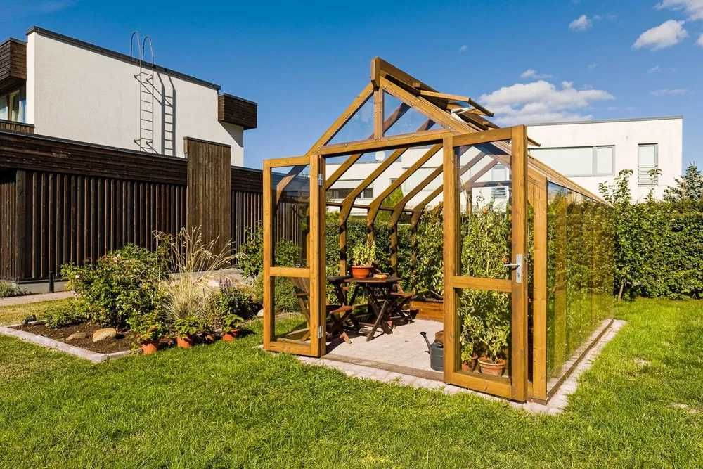 ekskluzywna szklarnia ogrodowa drewniana szklana, 12,75 m², oranżeria