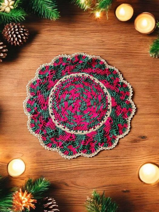 Guardanapo de mesa em croché, toalha 50 cm nas cores do Natal