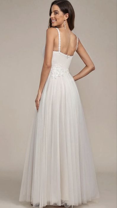 Nowa suknia slubna koronka beż ecru prosta rustykalna L 40