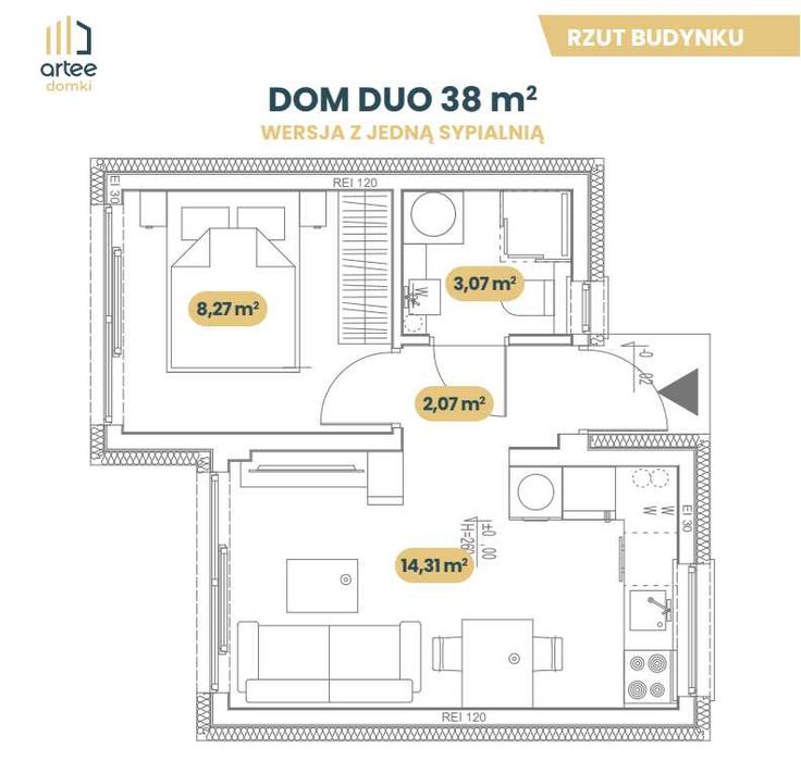 Domek modułowy całoroczny , letniskowy , 38m2 , Bez zezwoleń na budowę