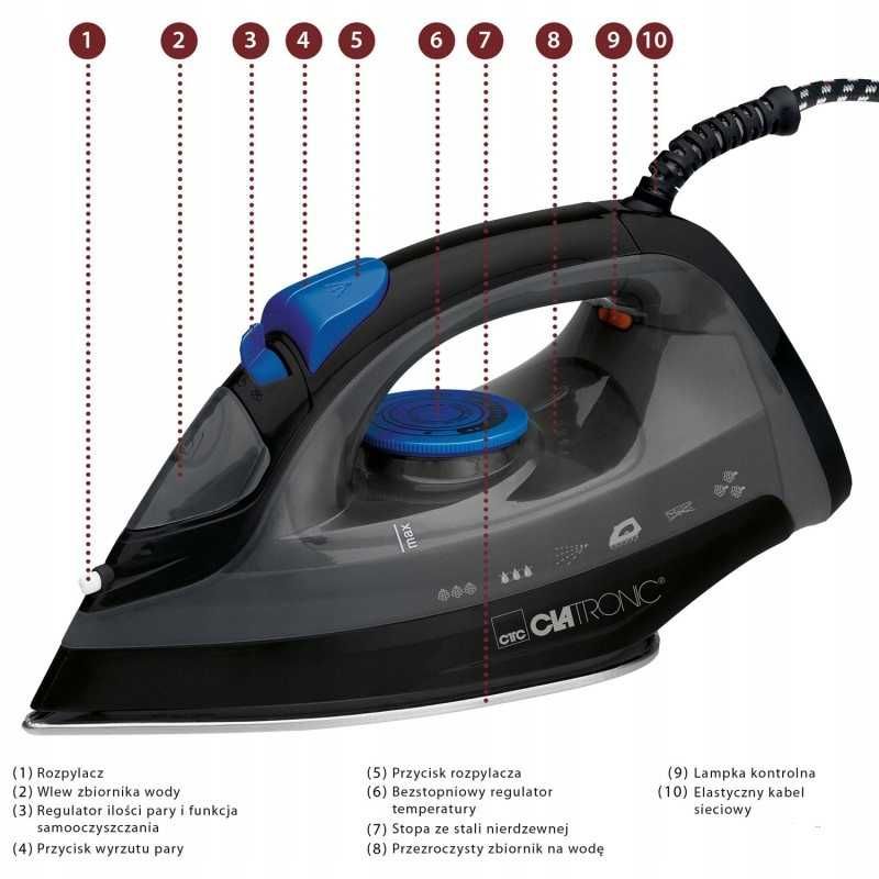 Żelazko parowe 1800W Clatronic DB 3703  - kolor szary
