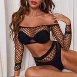 Bodystocking komplet czarny siateczka top i majtki figi stringi