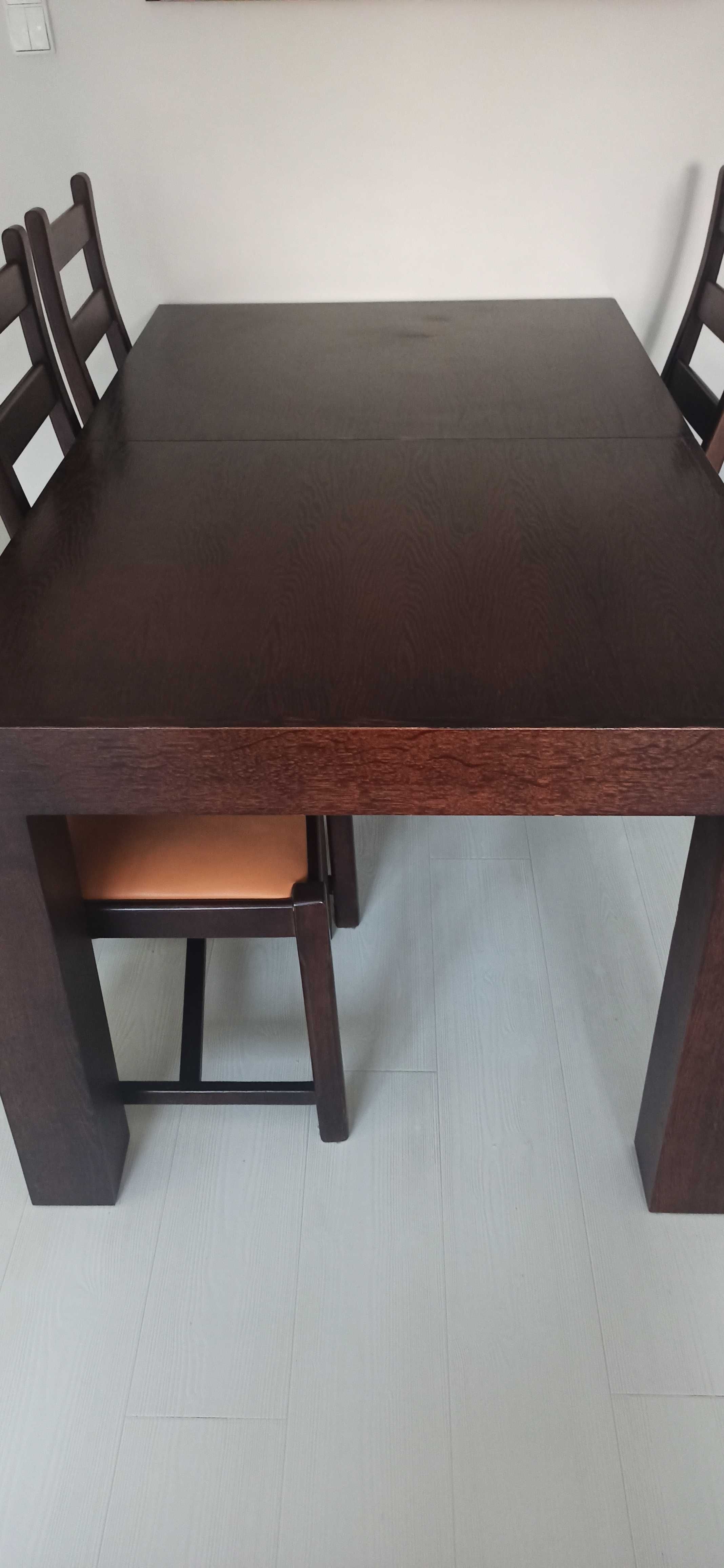 Stół dębowy 160x90(rozkł do 260x90)+6 krzeseł+dębowy stolik kawowy
