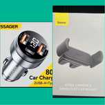 Зарядка автомобільна 80W Essager, Baseus, тримач телефона, кабеля, 2м