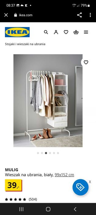 MULIG Ikea Wieszak na ubrania biały 99x152 cm metalowy stojak