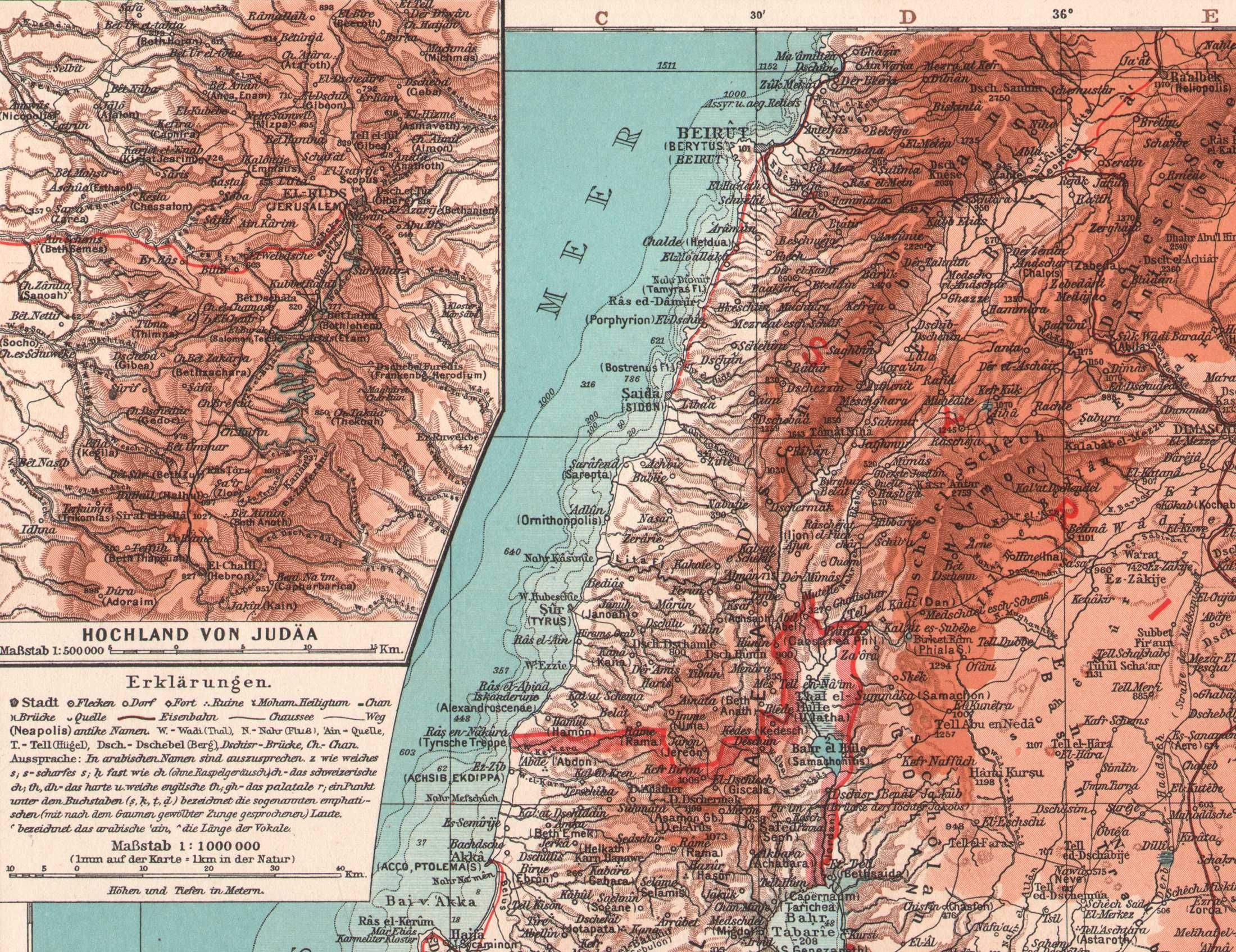 Palestyna Ziemia Święta. Piękna stara mapa 1929 r. autentyk