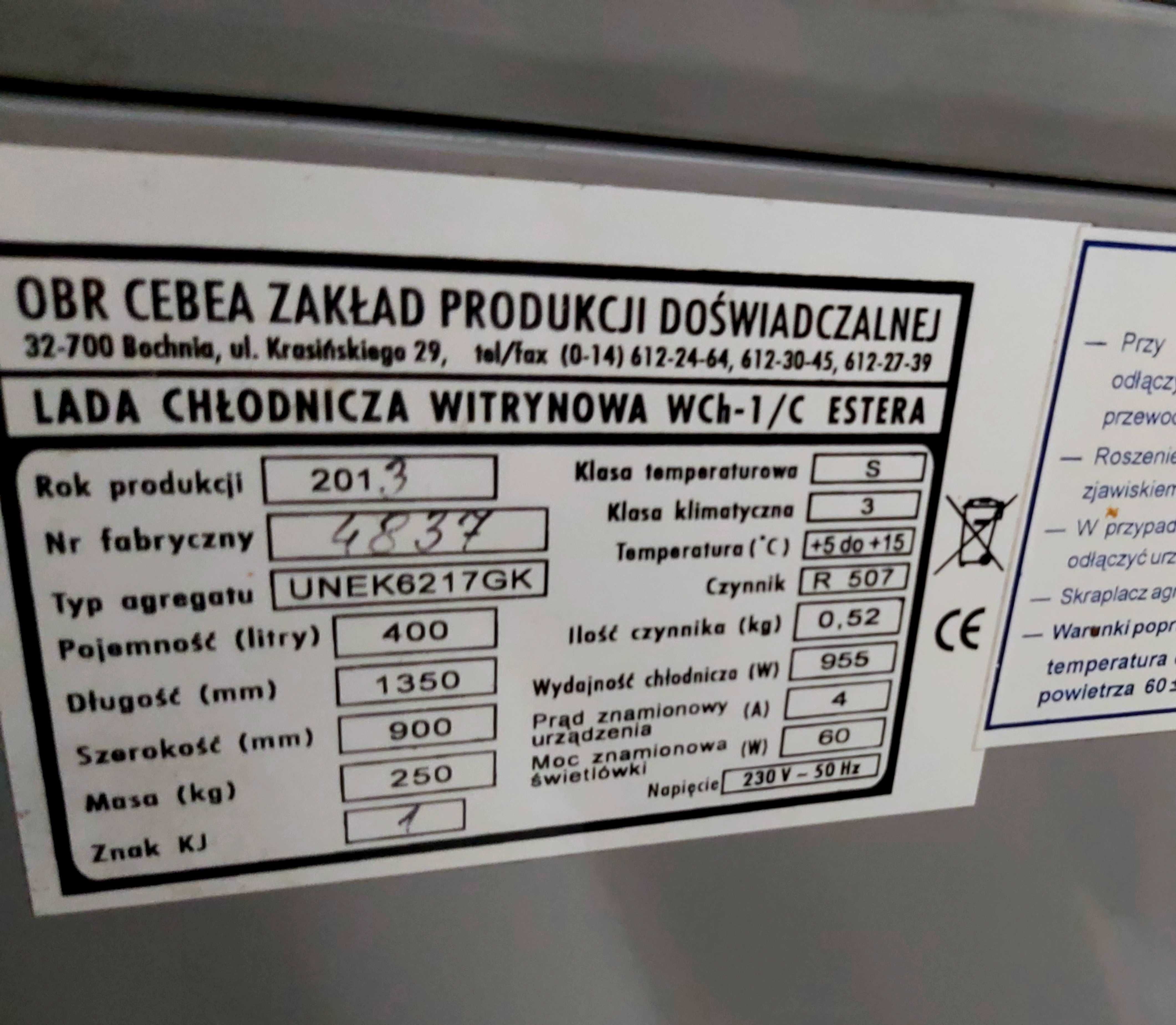 Lada chłodnicza witrynowa 2 szt Różne wymiary +obu