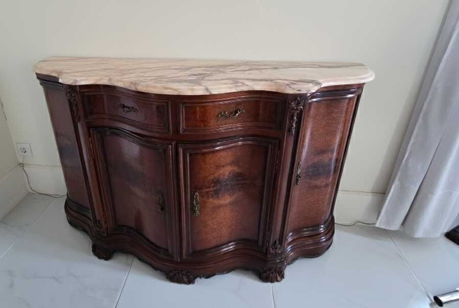 Aparador Luís XV Curvo (Serpentina) c/ Tampo de Mármore Natural
