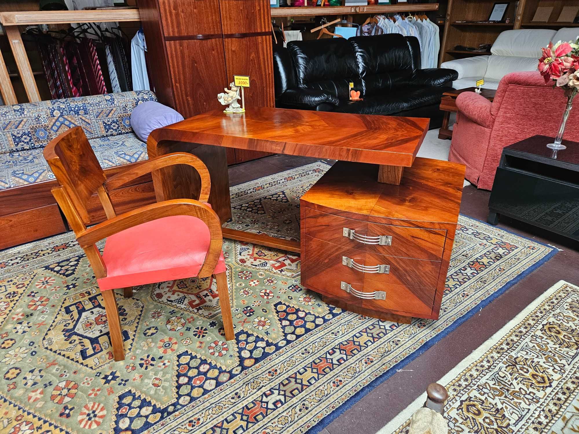 Lindíssimo conjunto antigo, estilo arte Deco de secretária e cadeira -