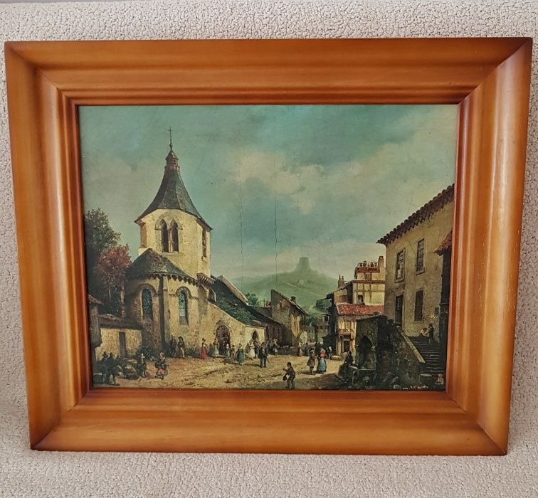 Villere w miasteczku, reprodukcja Włochy (55x65) piękny obraz drewno