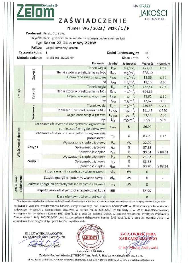 Kocioł, piec na węgiel PEREKO Karbo 22 kW - tradycyjny / zasypowy