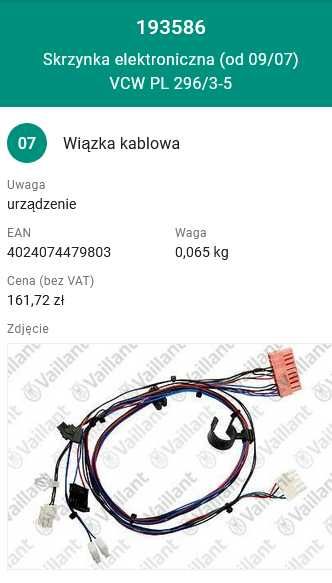 Wiazka kabli czujniki elektrody Vaillant EcoTec VCW 296