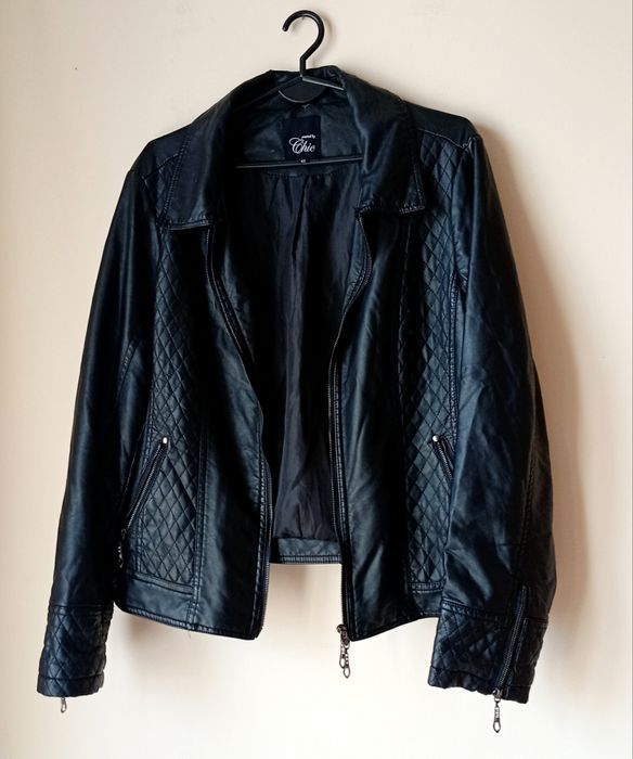 Czarna skórzana kurtka ramoneska, rozmiar XL