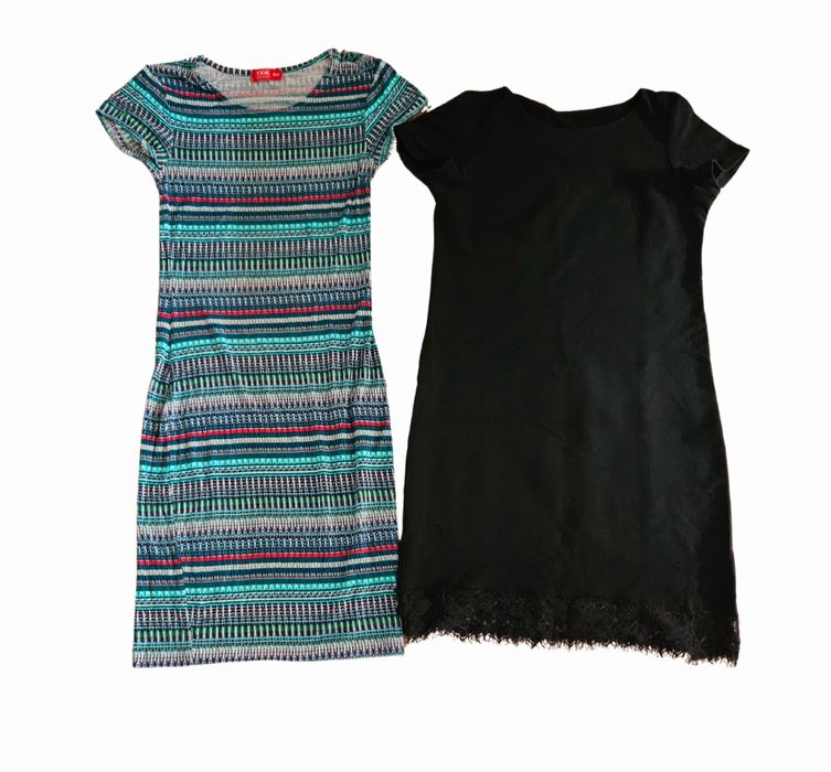 Zestaw 2x sukienka czarna i kolorowa wzorzysta rozmiar S 36