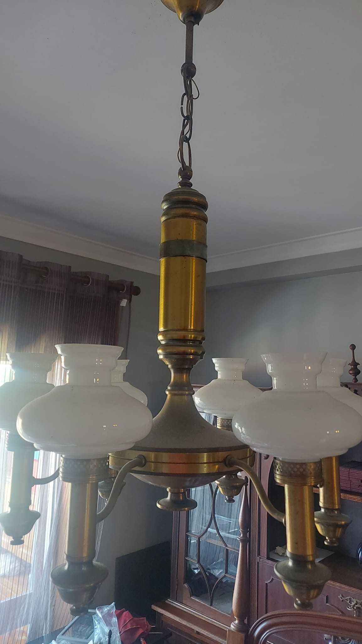 Candeeiro Teto Vintage (metal e vidro) com 6 lâmpadas led E14