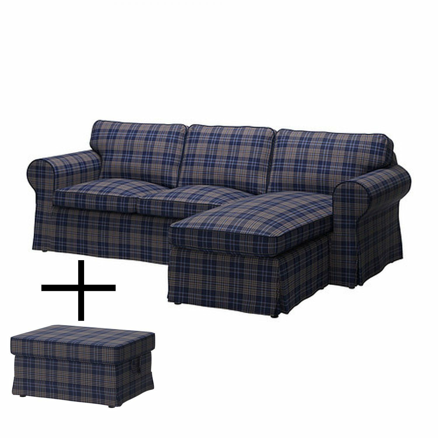 Pokrowiec na podnóżek IKEA Ektorp kratka granat