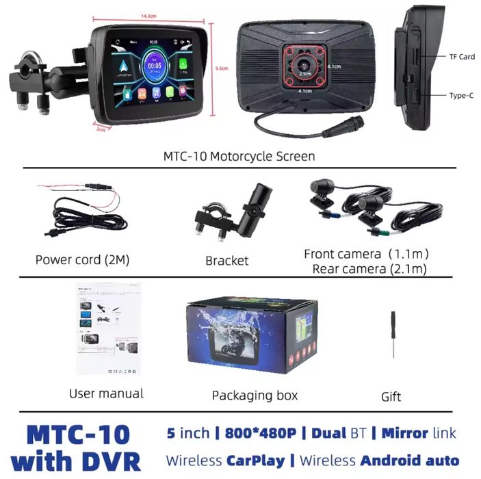 Monitor 5 polegadas CARPLAY Android auto + 2 Câmaras para Moto NOVO