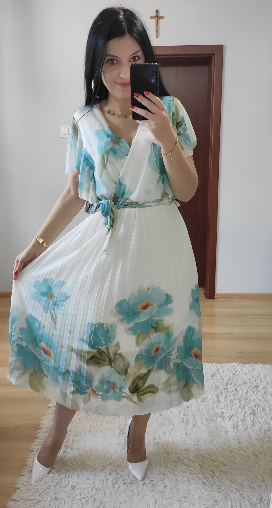 Sukienka w kwiaty plisowany dół wesele komunia chrzest