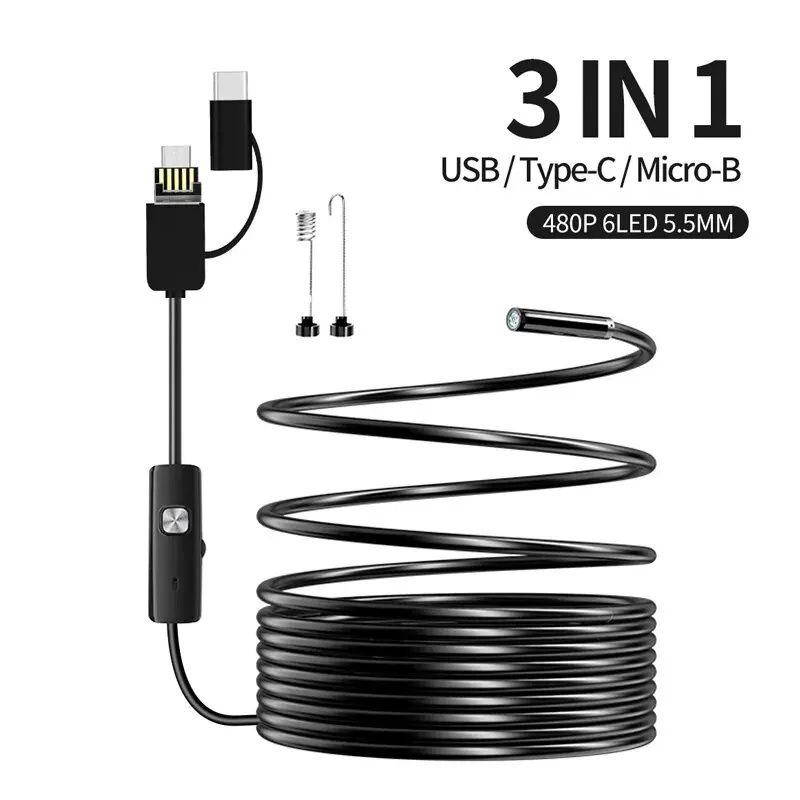 Mini kamera endoskopowa 7mm USB micro B typ C przewód 2m  6 x Led