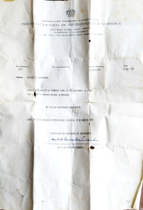 Termógrafo marítimo - navio Nova Lisboa