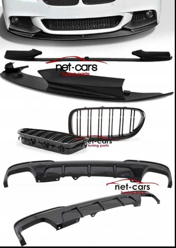 Spoiler przód + grill + dyfuzor BMW F10 F11 czarny połysk OO-OO