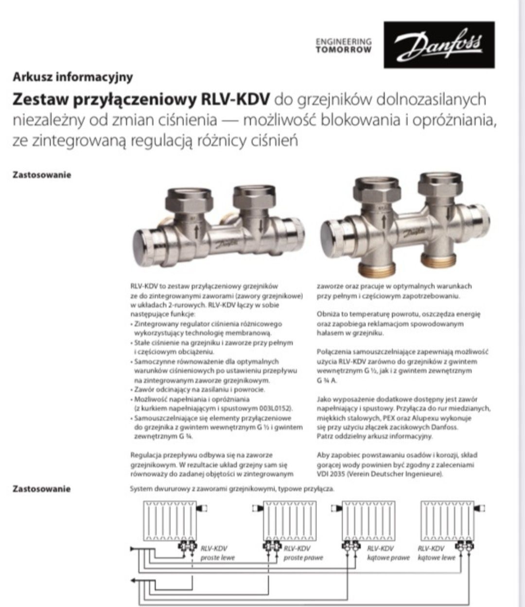 Zawory przyłączeniowe Danfoss, RLV, KDV 20