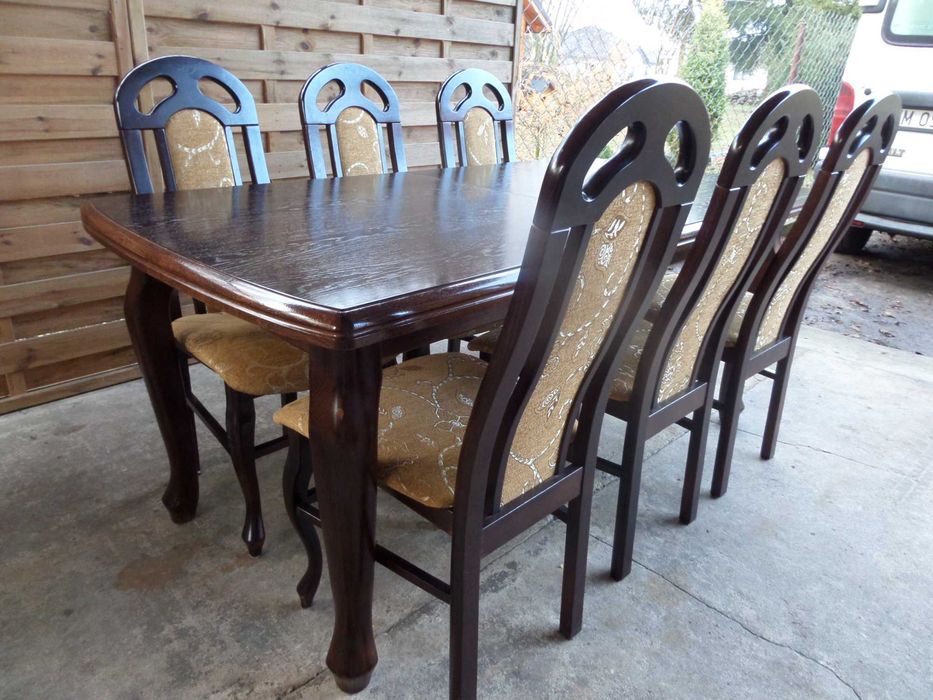 masywny dębowy stół  + 6 krzeseł stan bdb wysyłka dowóz