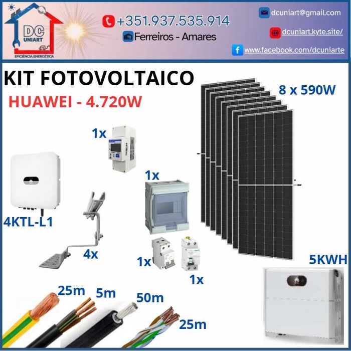 Kit Fotovoltaico 4.720W + Bateria 5KWH (Monofásico) HUAWEI