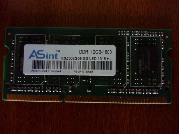 ASint SSZ302G08-GGNED 2GB DDR3 1600MHz 1.5v (chips da marca Elpida)