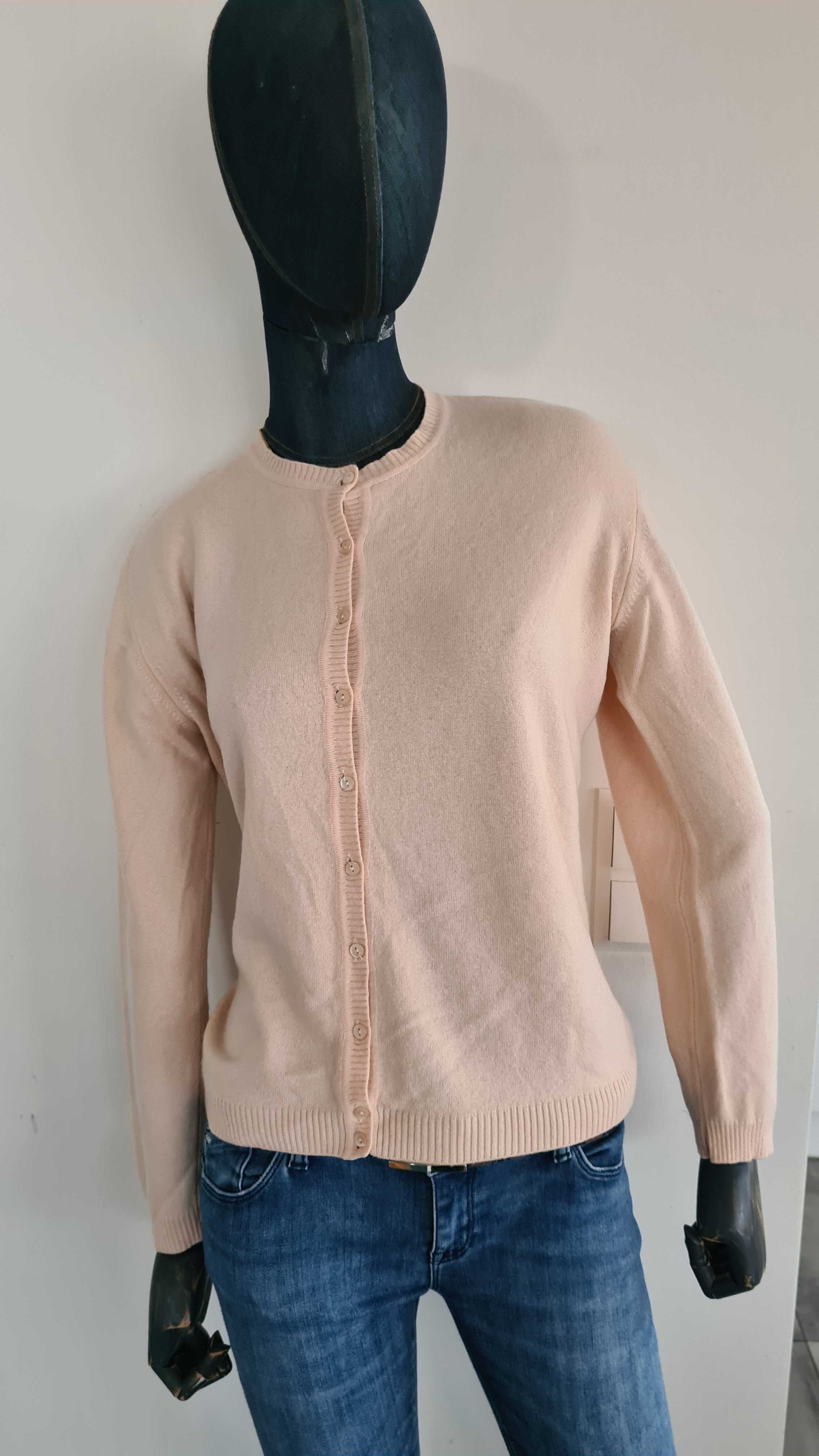 Kardigan Sweter Kaszmir i Wiskoza. Pudrowy różowy / morelowy. L / M