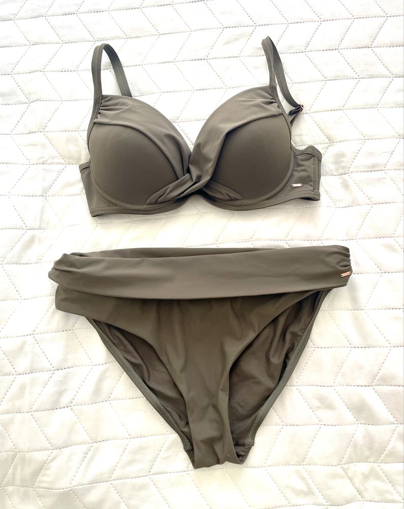 F&F kostium strój kapielowy dwuczęściowy khaki L 40 75C  Push-up nowy