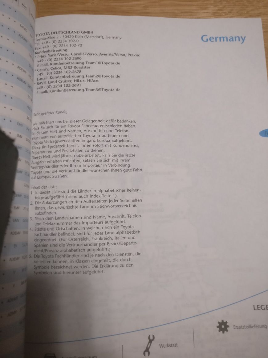 książka instrukcji obsługi niemiecka toyota corolla verso