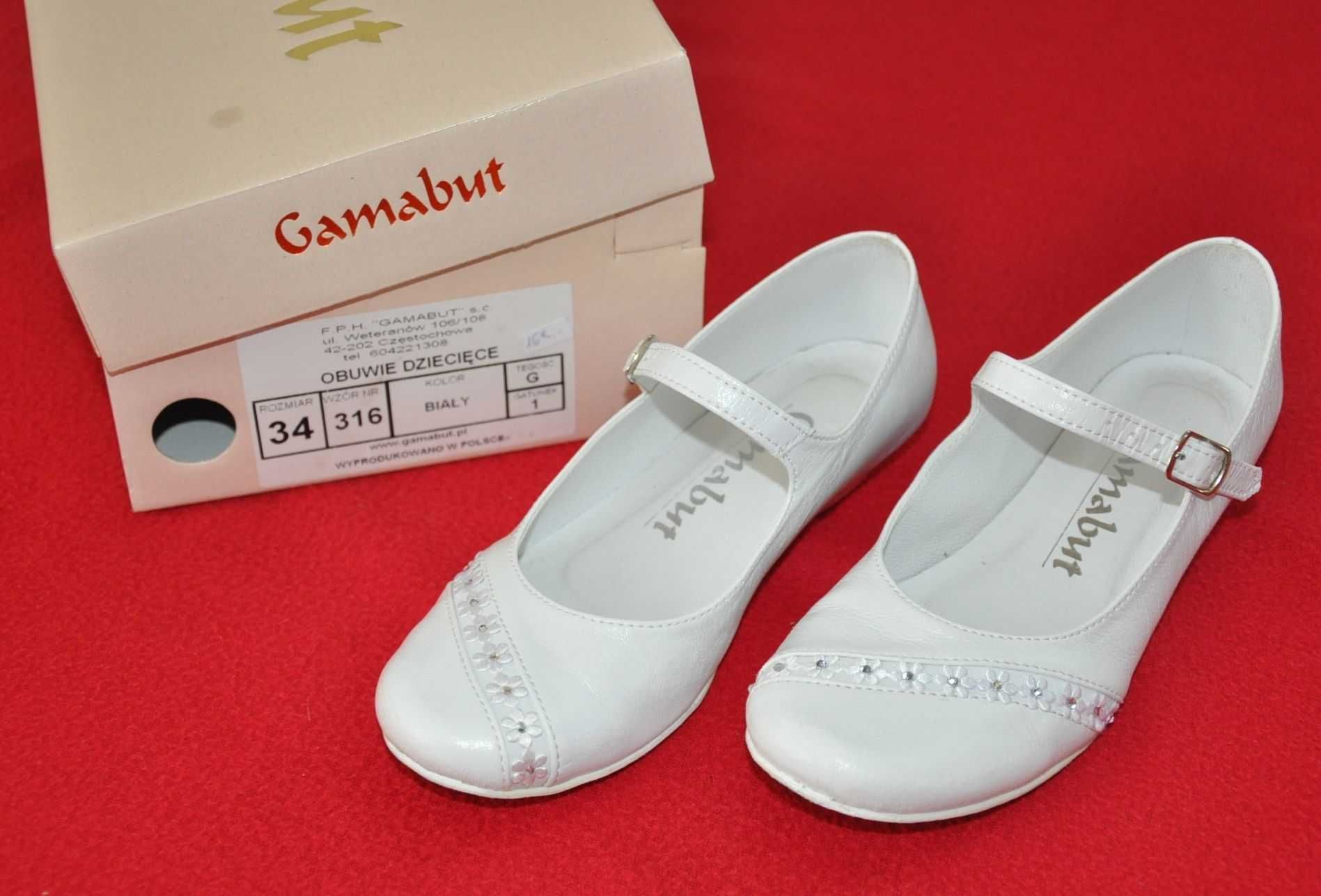 Gamabut R.33,34 buty białe komunijne, półbuty,pantofle, sukienka