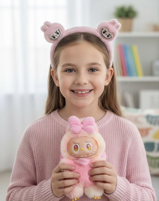 Zestaw oryginalny Labubu Loyalty różowa opaska na głowę halloween