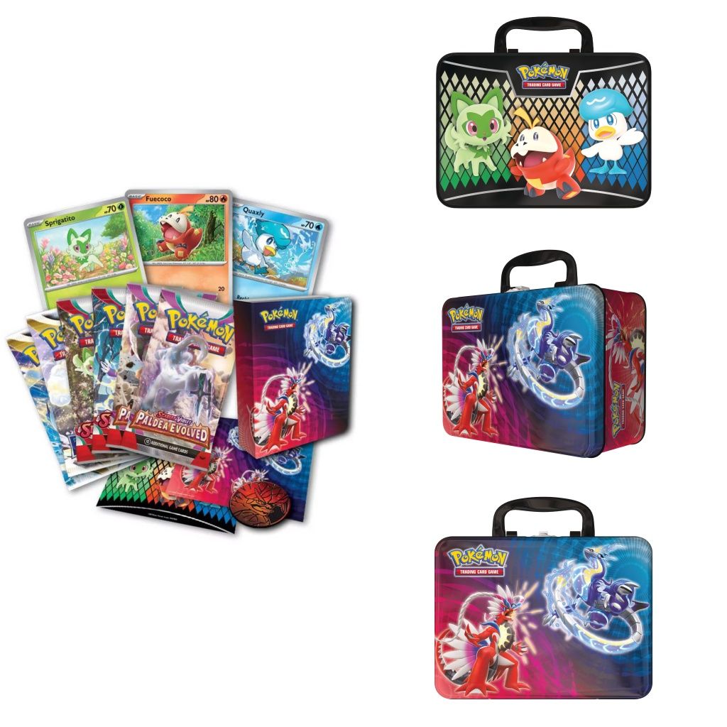 Caixa metalica + Cartas Pokémon TCG + Moeda (seladas)