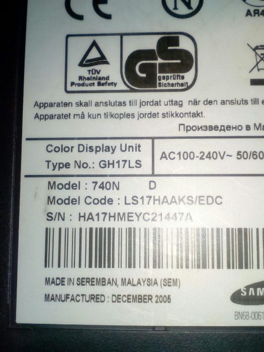 Запчасть монитора Samsung 740N