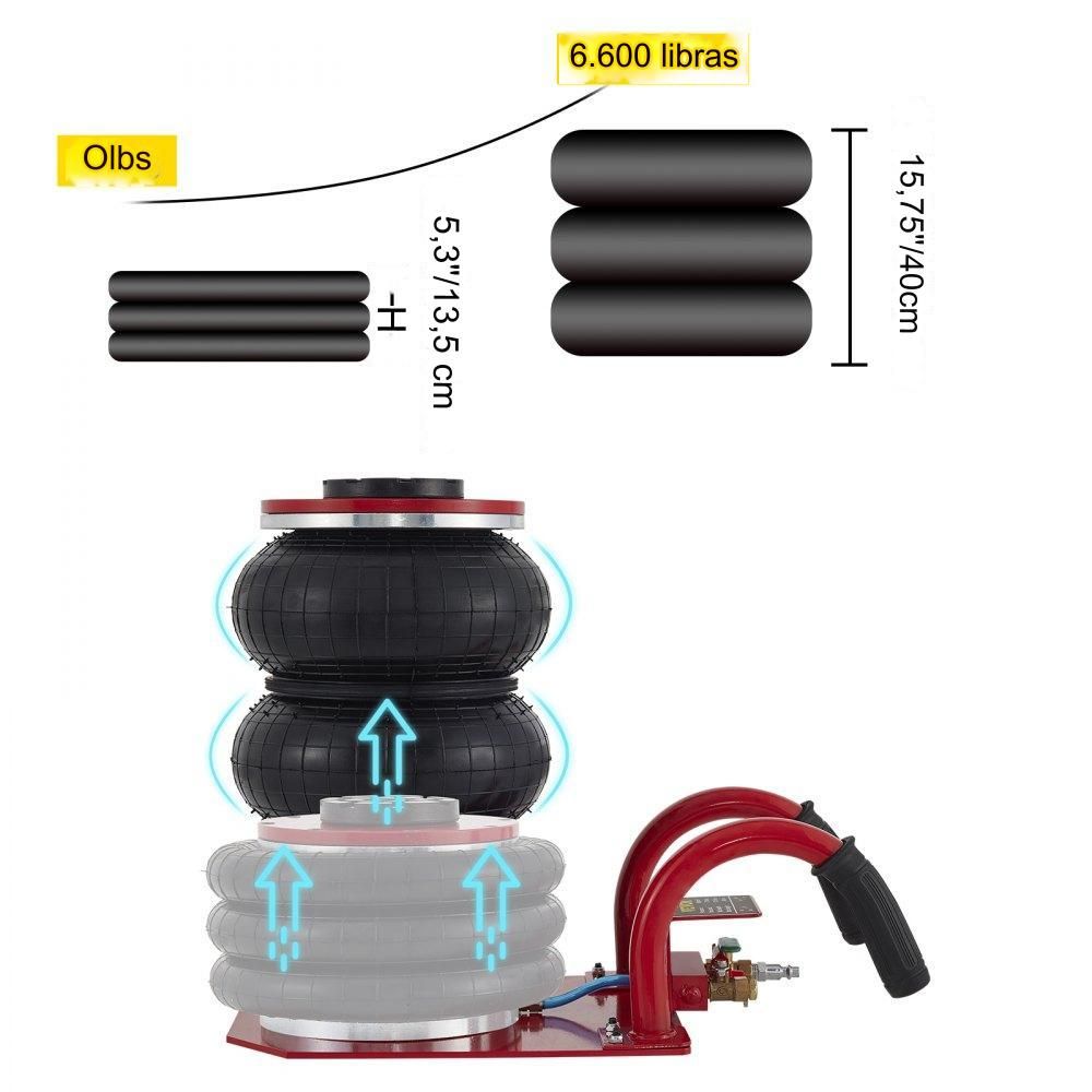 Pneumático Jack de 3t com 3 Anéis de Ar