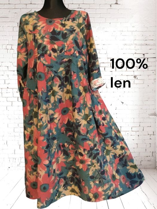 Sukienka lniana 100% kolorowa L/XL