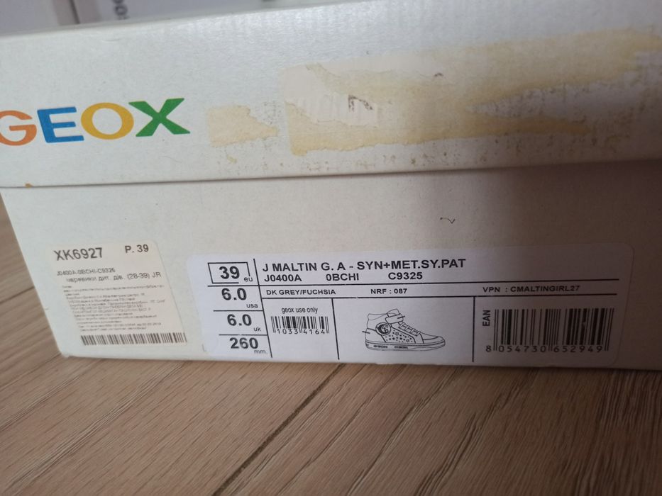 Кросівки високі осінні Geox 39р для дівчинки, черевики, напівчоботи