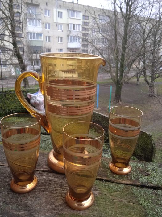 Богемское стекло, Кувшин с фужерами, позолота, конец 19 начало 20 века