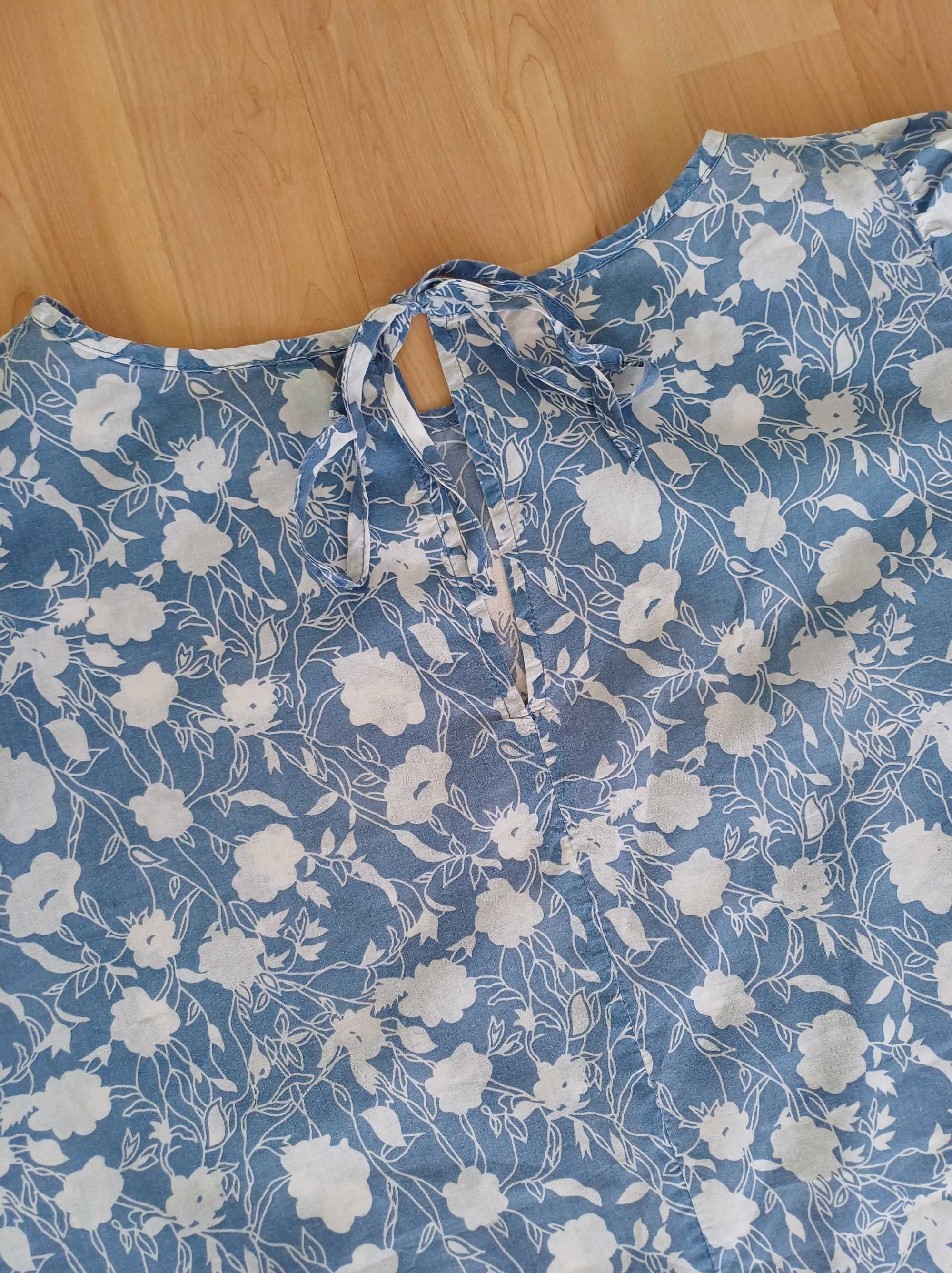 Bluzka damska niebieska biała na krótki rękawek bawełna M/38 S/36