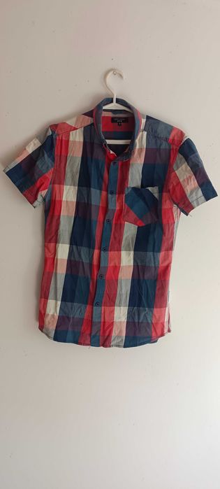 Casualowa koszula w kratę z krótkim rękawem S bawełna