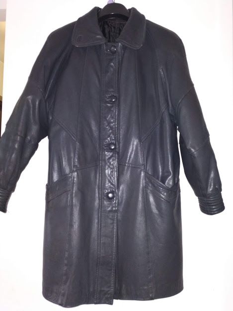 Czarny skórzany płaszcz ocieplany z podpinką rozmiar M/L